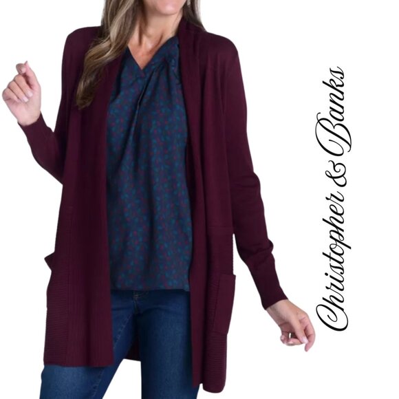 NWT Christopher & Banks Burgundy Fine Knit Cardigan - Picture 1 of 7
